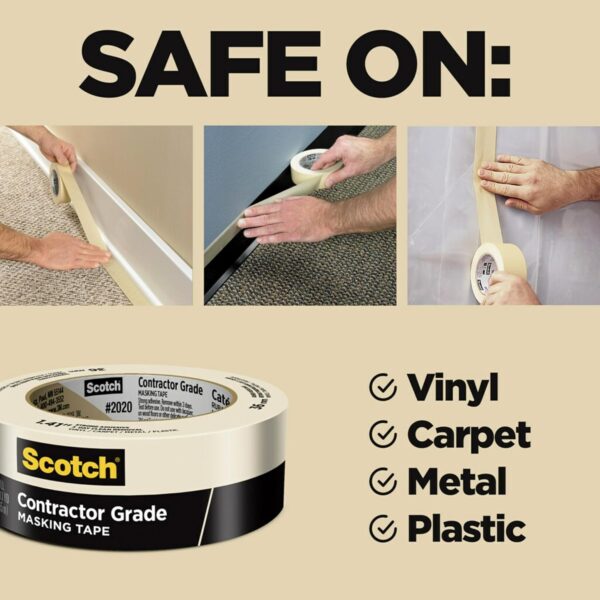 Scotch 3M Contractor Grade Painter's Tape - 6 Rolls, Easy-Remove, Multi-Surface Masking Tape - Image 2