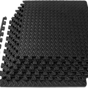 ProsourceFit Puzzle Exercise Mat ½ in, EVA Interlocking Foam Floor Tiles for Home Gym, Mat for Home Workout Equipment, Floor Padding for Kids, Black, 24 in x 24 in x ½ in, 24 Sq Ft - 6 Tiles