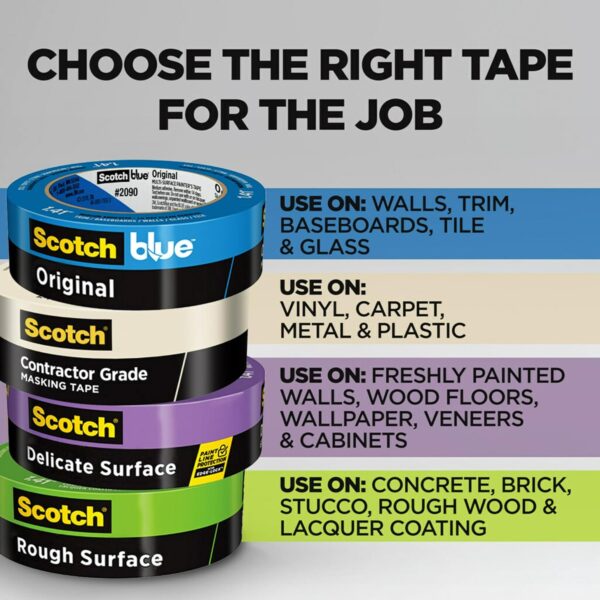 Scotch 3M Contractor Grade Painter's Tape - 6 Rolls, Easy-Remove, Multi-Surface Masking Tape - Image 3