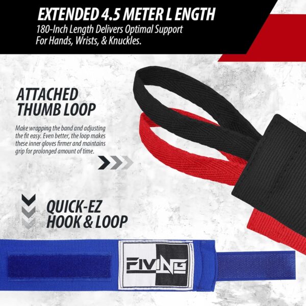FIVING 180" Boxing Hand Wraps: Pro-Grade MMA Muay Thai Wrist Support - Image 4
