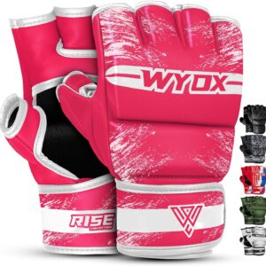 WYOX MMA Gloves Grappling Sparring, Pre-Curved Mixed Martial Arts Mitts Men Women Boxing Gloves, Maya Hide Leather Cage Fighting Workout, Training, Muay Thai, Punching Bag Kickboxing