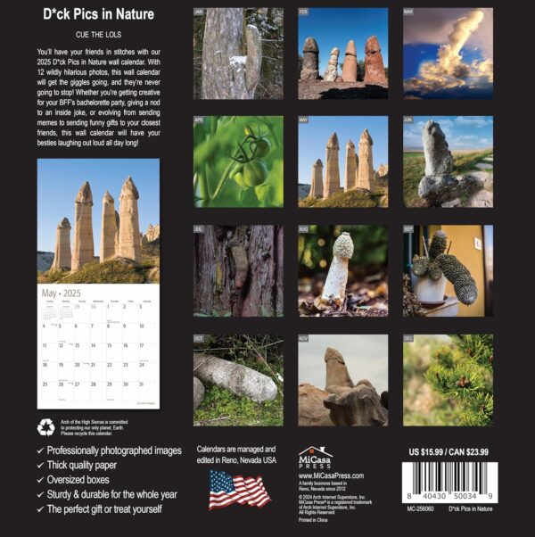 MICASA PRESS Funny Nature D'ck Pics 2025 Wall Calendar Gag Gift 12x24 - Image 2