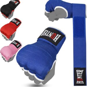 HUNTER Gel Padded Inner Gloves with Hand Wraps for Boxing, Quick Elastic Training Wraps for Men & Women, Muay Thai MMA Kickboxing Martial Arts Knuckle Wrist Protector (Pair)