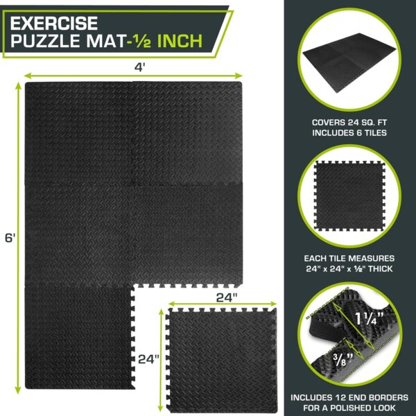 ProsourceFit Interlocking EVA Foam Exercise Mat - Home Gym Flooring, 24x24x0.5in - Image 2