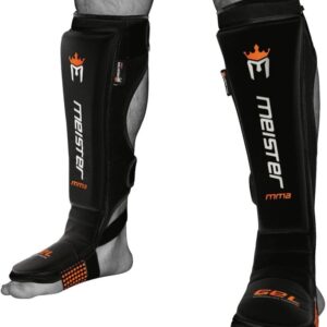 Meister Edge Leather Instep Shin Guards w/Gel Padding (Pair) - Black