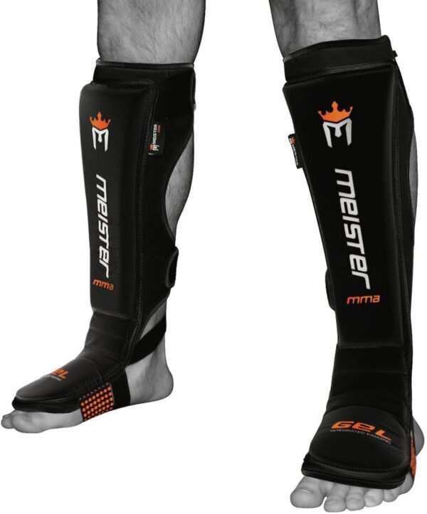 Meister Edge Leather Instep Shin Guards w/Gel Padding (Pair) - Black