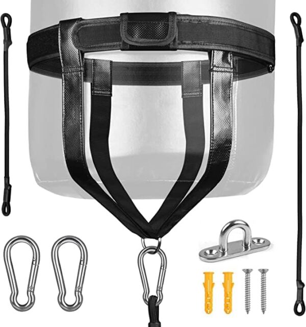 Heavy Duty Boxing Heavy Bag Anchor Kit – Double-End Fixed Rope with 10" and 24" Bungee Cords and D-Ring Carabiner for Secure Muay Thai, MMA, Kickboxing Training