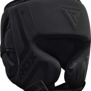 RDX Boxing Headgear Sparring Grappling, Maya Hide Leather, Head Gear for MMA Muay Thai Kickboxing Training, Multi Layered Padding, Taekwondo Martial Arts BJJ Wrestling Karate, Black