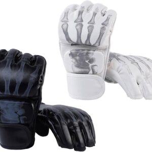 Yiju 2 Pairs MMA Gloves, Grappling & Sparring Gloves for Men and Women, PU Leather Fighting Glove, Heavy Bag Gloves