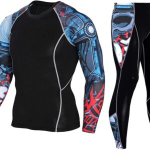 Workout Set Compression Shirt Pants Top Long Sleeve Sports Tight Base Layer Quick Dry & Moisture-Wicking
