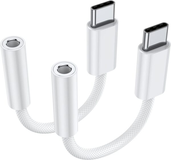 JXMOX USB Type C to 3.5mm Female Headphone Jack Adapter (2-Pack), USB C to Aux Audio Dongle Cable Cord for iPhone 16 Pro 15 Pro Max, Samsung Galaxy S23 S24 Ultra, Note 20, iPad Pro, MacBook, Pixel XL