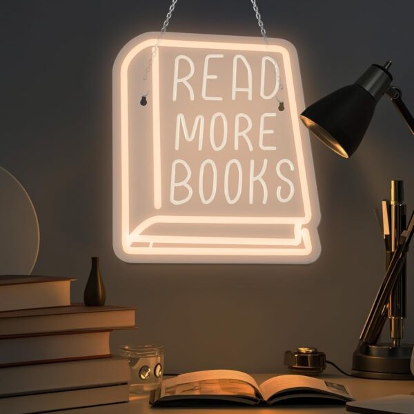 Illuminating "Read More Books" LED Neon Sign - White Light for Library/Classroom - Image 3