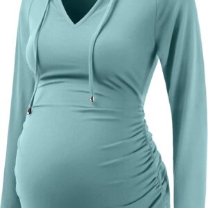 DEBELLY Maternity Hoodie Long Sleeves Shirt Casual Vneck Top Basic Cute Sweatshirts Light Weight Tee