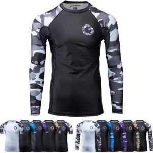 Gold BJJ Jiu Jitsu Rashguard - Camo Rash Guard Compression Shirt for No-Gi, Gi, & MMA