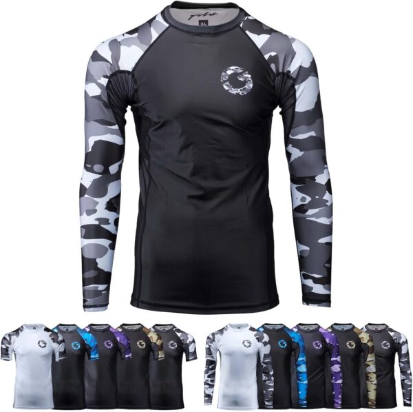 Gold BJJ Jiu Jitsu Rashguard - Camo Rash Guard Compression Shirt for No-Gi, Gi, & MMA