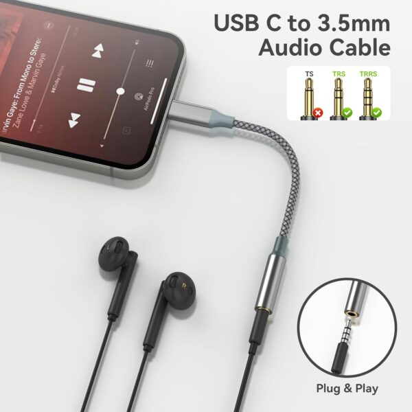 Universal USB-C to 3.5mm Headphone Jack Adapter for iPhone 16/15, Samsung - Image 4