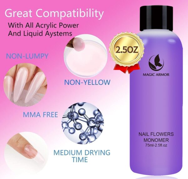 Professional Low Odor Acrylic Nail Liquid Monomer 150ml - Quick Dry - Image 2