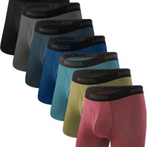 BAMBOO COOL Men's Underwear Breathable Boxer Briefs with Fly Moisture-Wicking Lightweight Underwear 7-Pack