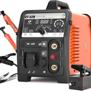 HITBOX Plasma Cutter Welder Combo, 4 IN 1 [Air Sensor Technology] 50Amp HF Non-Touch Pilot Arc TIG Welding with Foot Pedal, 110V/220V 2T/4T Stick/MMA/Pulse TIG, Whole LED Display Screen (CT-520)