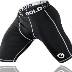 Gold BJJ Jiu Jitsu Compression Shorts - Base Layer for Gi and No-Gi Grappling - Martial Arts Short