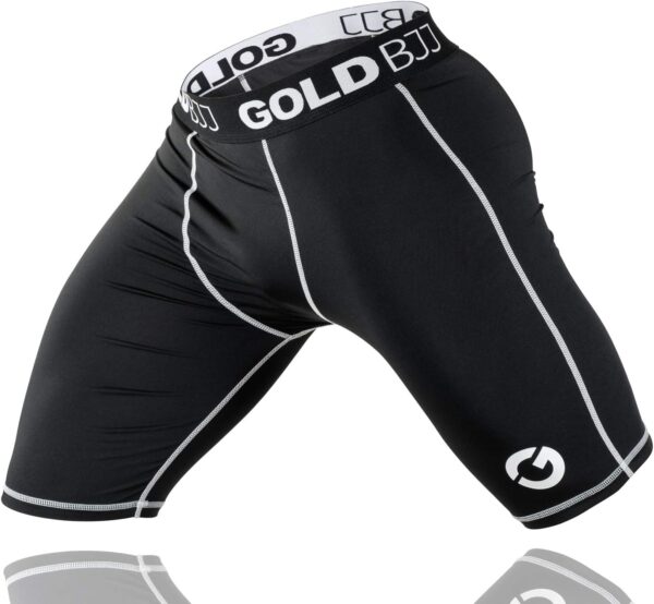 Gold BJJ Jiu Jitsu Compression Shorts - Base Layer for Gi and No-Gi Grappling - Martial Arts Short