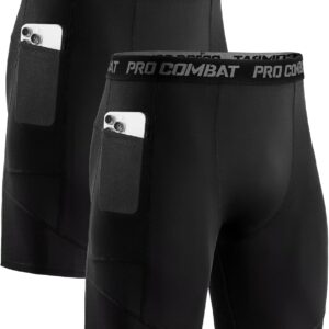Niksa 1/2 Pack Mens Compression Shorts with Pocket, Performance Spandex Athletic Sports Workout Running Underwear Shorts