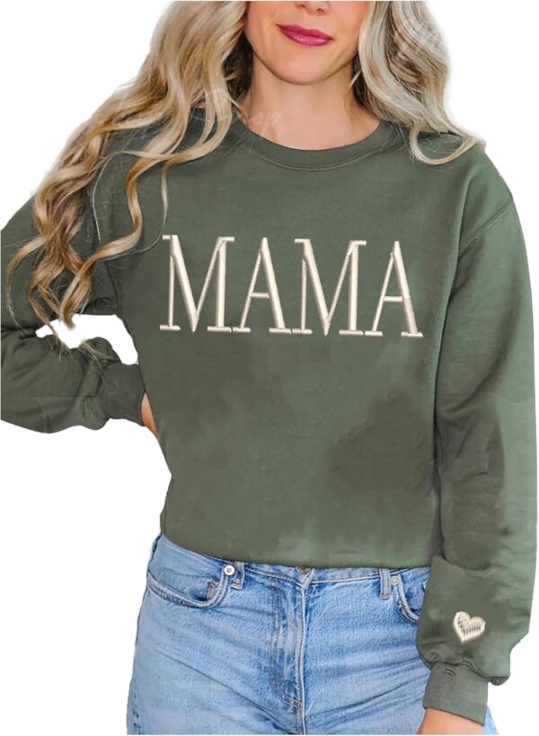NAZENTI Mama Embroidered Crewneck Sweatshirt Mama with Heart on Long Sleeve Fashion Pullover Size S-4XL