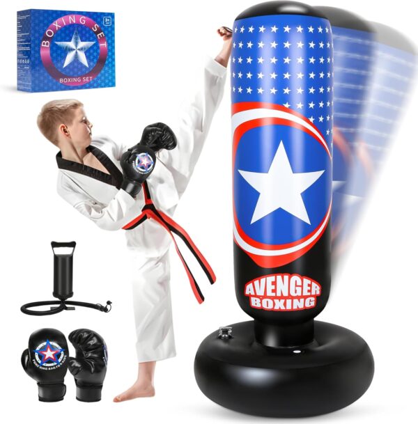 All Star 66 Inch Kids Punching Bag with Gloves - Inflatable Boxing Bag for Karate, Taekwondo, MMA