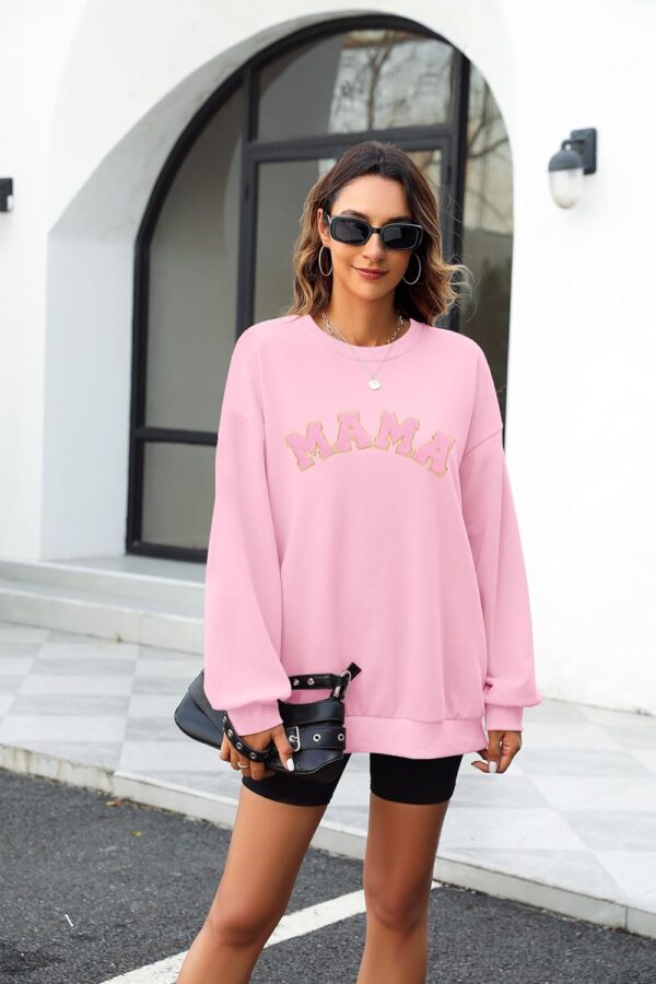 DUTUT Women's Mama Glitter Patch Sweatshirt - Casual Long Sleeve Mom Pullover Top - Image 5