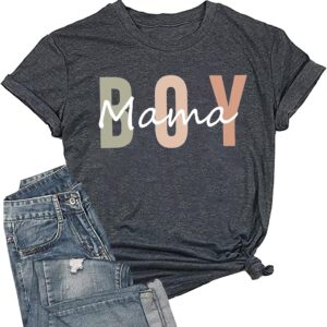 Funny Boy Mama Shirt for Women - Mom Letter Print Tshirt Boy Mom Short Sleeve Shirt Mothers Day Tee Top