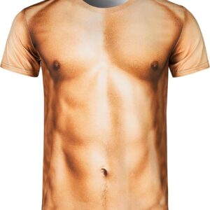 Goodstoworld Unisex 3D Fake Abs T Shirts Shredded Chest Printed Short Sleeve Costume Novelty Tees Shirt