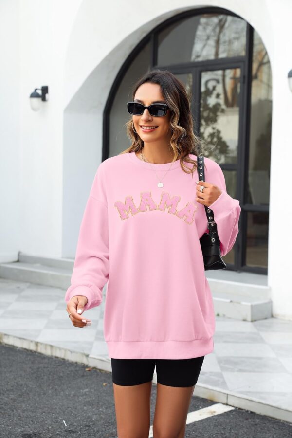 DUTUT Women's Mama Glitter Patch Sweatshirt - Casual Long Sleeve Mom Pullover Top - Image 4