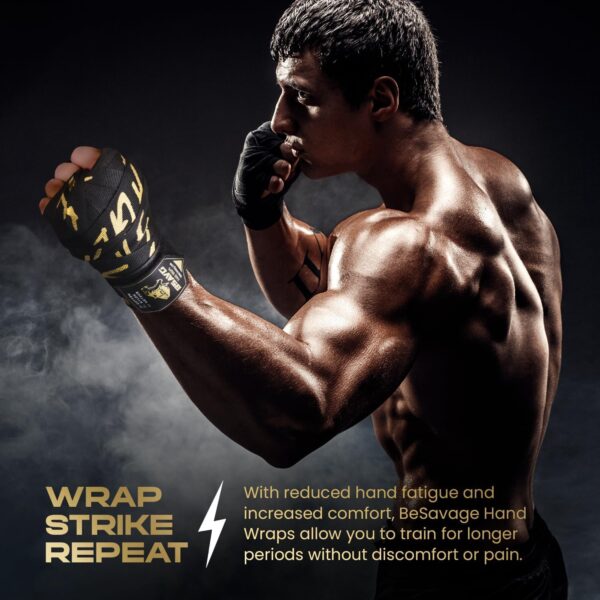 BeSAVAGE Pro Boxing Hand Wraps: 180" Elastic with Knuckle Guards - Image 5