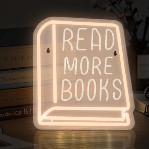 Neon Sign Read More Books, White Light LED Sign for Library Decor, Read Classroom Neon Book Light for Bookstore, Home Reading Room Wall Decor
