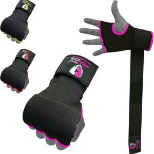 Boxing Hand Wraps Inner Gel Gloves for Punching, Elasticated Padded Bandages Under Mitts Quick Wraps Men & Women, Fist Protector, Great for MMA Training