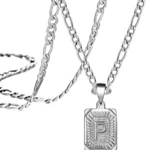 JoycuFF Stainless Steel Initial P Letter Pendant Necklace Personalized Mother's Day Gifts for Mom Mama Mother-in-Law Simple Handmade Fashion Trendy Unique Jewelry Alphabet Long Chain
