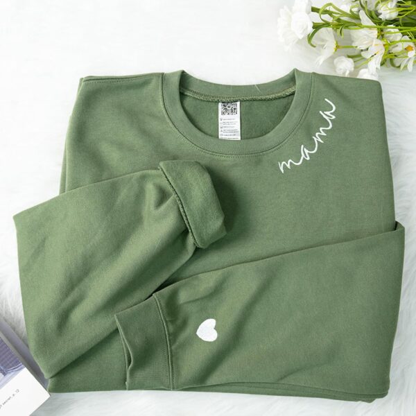 Mom Embroidered Heart Sleeve Sweatshirt - Gift for Mother's Day, Birthday - Image 3