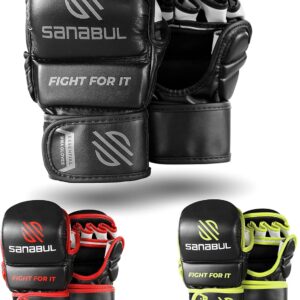 Sanabul Essential 7oz MMA Gloves for Men & Women, Hybrid MMA Martial Arts, Sparring Grappling Training, Padded Kick Boxing Gloves