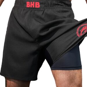 2-in-1 BJJ MMA Fight Shorts Built-in Compression Lining: Grappling, Brazilian Jiu Jitsu, No-Gi Shorts