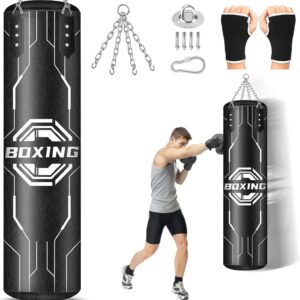 Hanging Punching Bag for Adults, 4ft PU Leather Heavy Boxing Bag Set, Hanging Bag Boxing Equipment for MMA Karate Kickboxing Boxing Home Gym, Unfilled