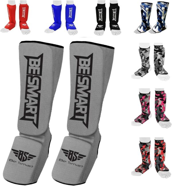 Be Smart Kids, Adults, Youth, Men and Women Muay Thai MMA Kickboxing Shin Guards, Instep Guard Training, Sparring Protective Gear Equipment Shin Kick Pads