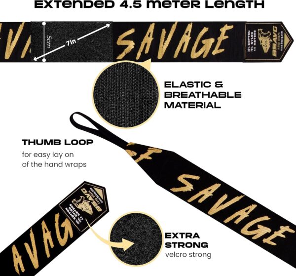 BeSAVAGE Pro Boxing Hand Wraps: 180" Elastic with Knuckle Guards - Image 2