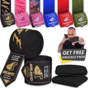 BeSAVAGE Hand Wraps 180 Inch Elastic Boxing Bandages with Knuckle Guards for Muay Thai, MMA, Kickboxing, Martial Arts, Punching Bag Training - Wrist & Knuckle Protection for Men, Women, Youth