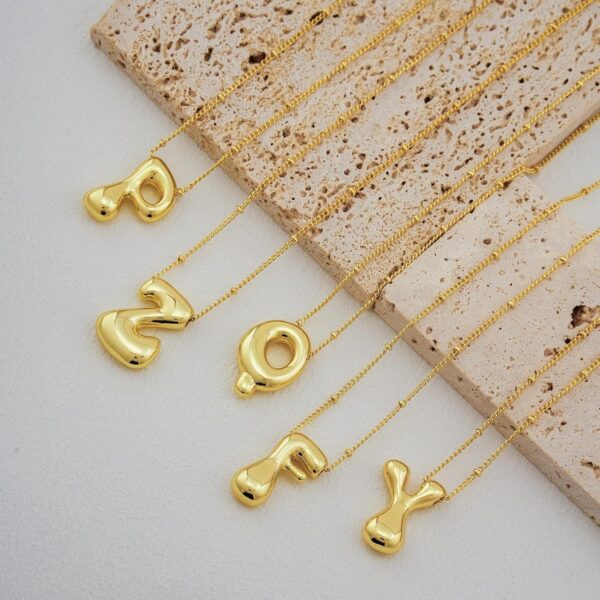 Dainty 14K Gold Plated Bubble Letter Initial Necklace | Personalized Gift - Image 4