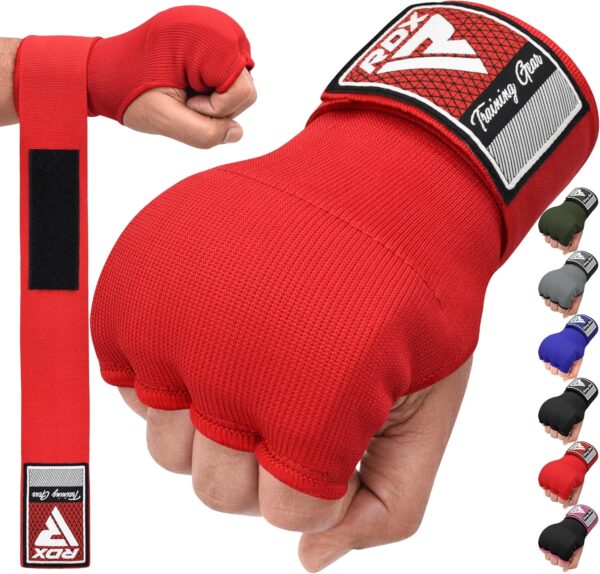 RDX Gel Boxing Hand Wraps Inner Gloves for Men Women, Quick 100cm Long Wrist Straps, Elasticated Padded Fist Hand Protection, Muay Thai MMA Martial Arts Punching Speed Bag Training Under Mitts