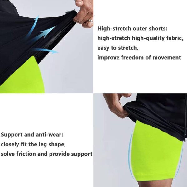 JWJ Men's Quick Dry 2-in-1 Running Shorts with Compression Liner & Pockets - Image 3