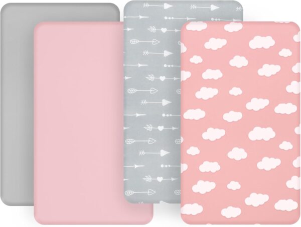 Ultra Soft 4-Pack Bassinet Sheets for 4moms MamaRoo, Regalo & Chicco Pink - Image 2
