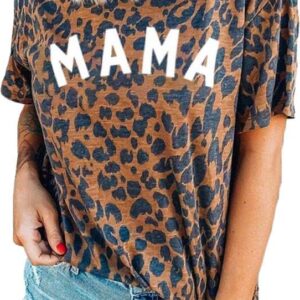 Womens Madre Leopard Print T-Shirts Short Sleeve Mama Shirts Cheetah Mom Graphic Tees Tops