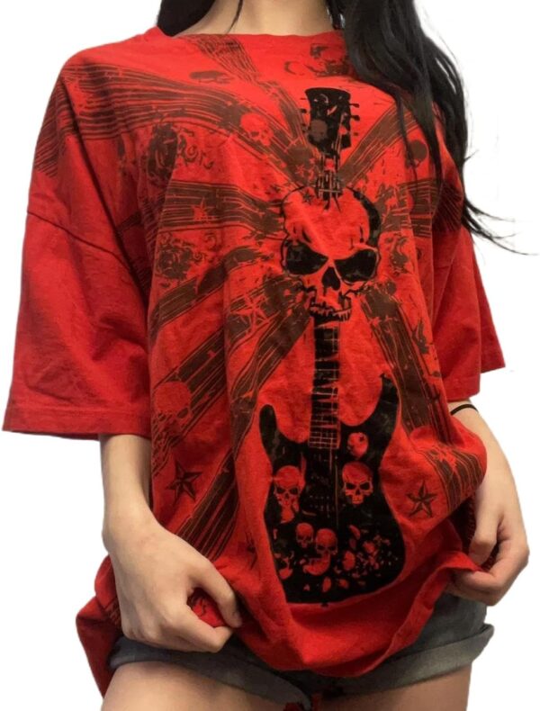 Women Grunge Clothes Y2k Short Sleeve Oversized Shirt Graphic Printed Tops Aesthetic Vintage Teen Girls Baggy Tee