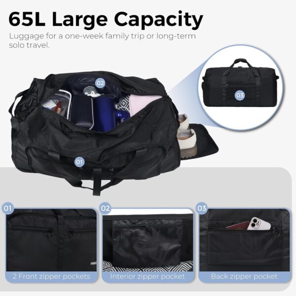 Fmeida 65L Waterproof Travel Duffle | Men & Women Gym Bag with Shoe Compartment - Image 4